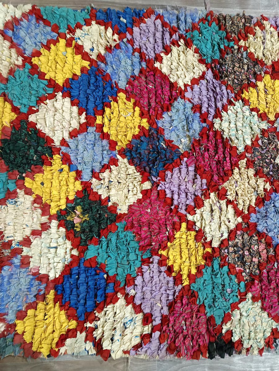Boucherouite rug — vibrant recycled cloth textile